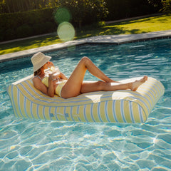 FUNBOY Fabric Covered Pool Float - Yellow, Blue & White Striped Sunbed Lounger