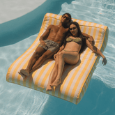 FUNBOY XL Fabric Covered Pool Float Sunbed Lounger - Yellow Cabana Stripes