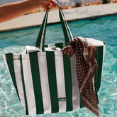 FUNBOY Beach Bag Tote, Green Cabana Stripe