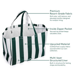 FUNBOY Beach Bag Tote, Green Cabana Stripe