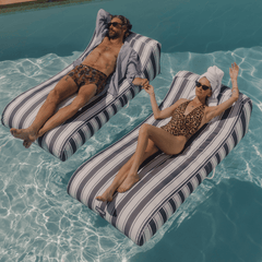 FUNBOY Cabana Navy Stripe Sunbed Lounger 2 Pack Fabric-Covered Pool Floats