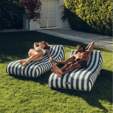 FUNBOY Fabric Covered Sunbed Lounger Pool Float. Green Striped 2 Pack