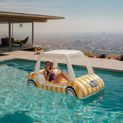 FUNBOY Yellow & White Cabana Golf Cart Pool Float, Removable Shade