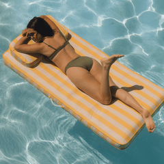 FUNBOY Fabric Classic Mat Lounger Pool Float - Yellow Cabana Stripe