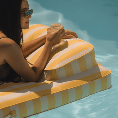 FUNBOY Fabric Classic Mat Lounger Pool Float - Yellow Cabana Stripe