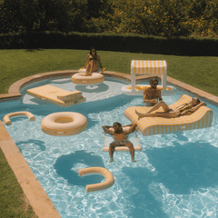 FUNBOY Premium Fabric Pool Hammock -Yellow Cabana Stripe
