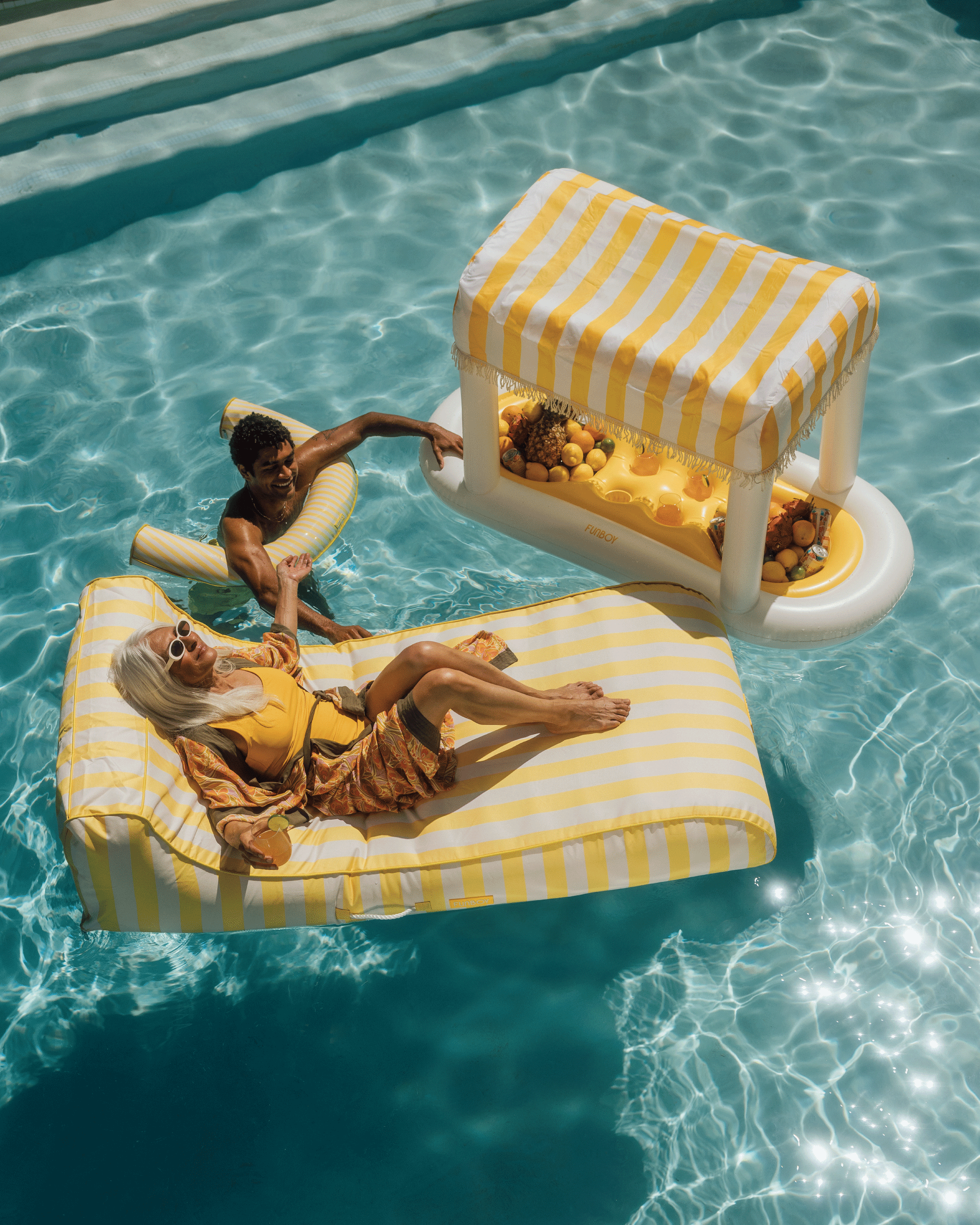 FUNBOY Fabric Covered Pool Float - Yellow Sunbed Lounger