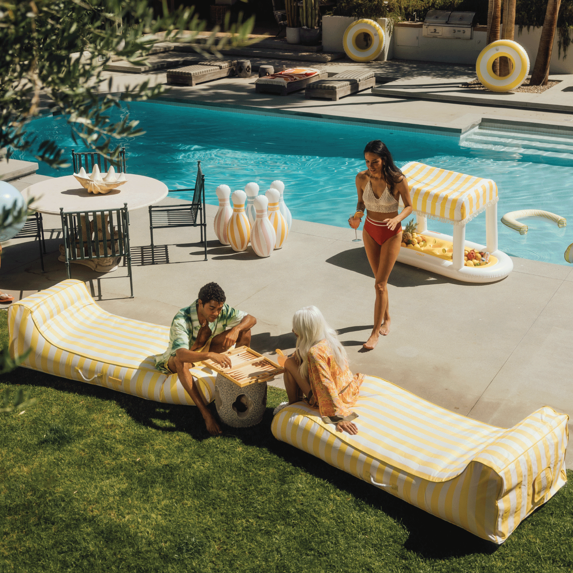 FUNBOY Fabric Covered Pool Float - Yellow Sunbed Lounger