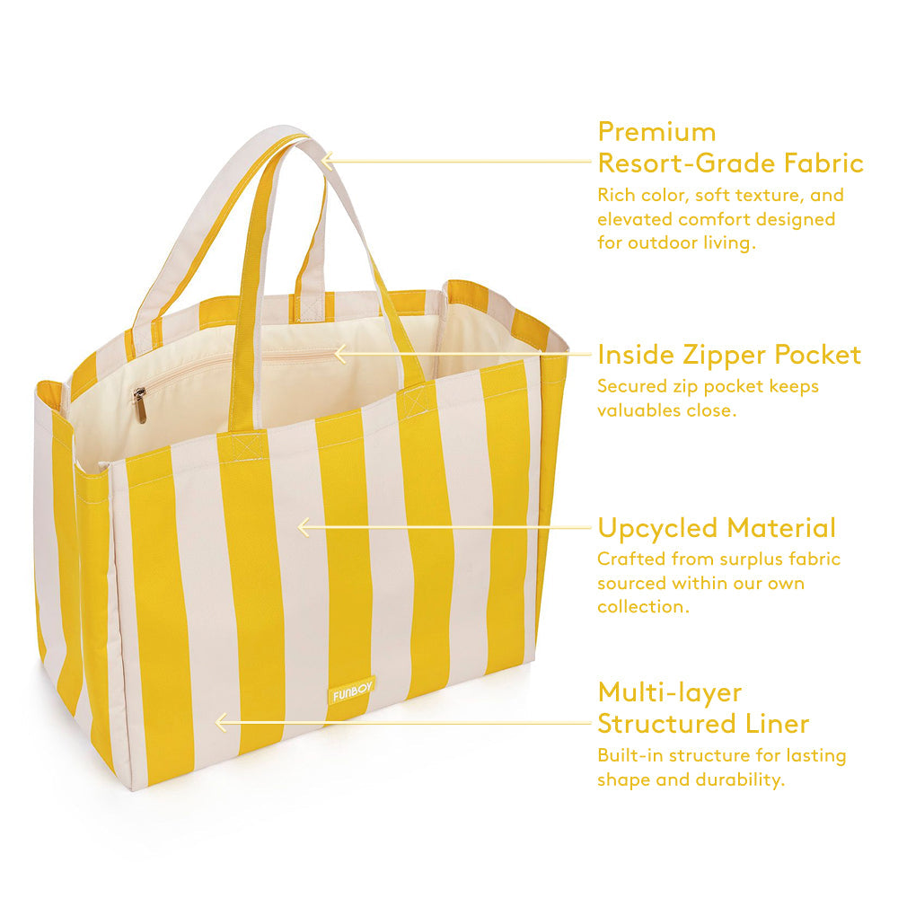 FUNBOY Beach Bag Tote, Yellow Cabana Stripe