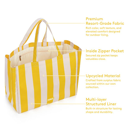 FUNBOY Beach Bag Tote, Yellow Cabana Stripe