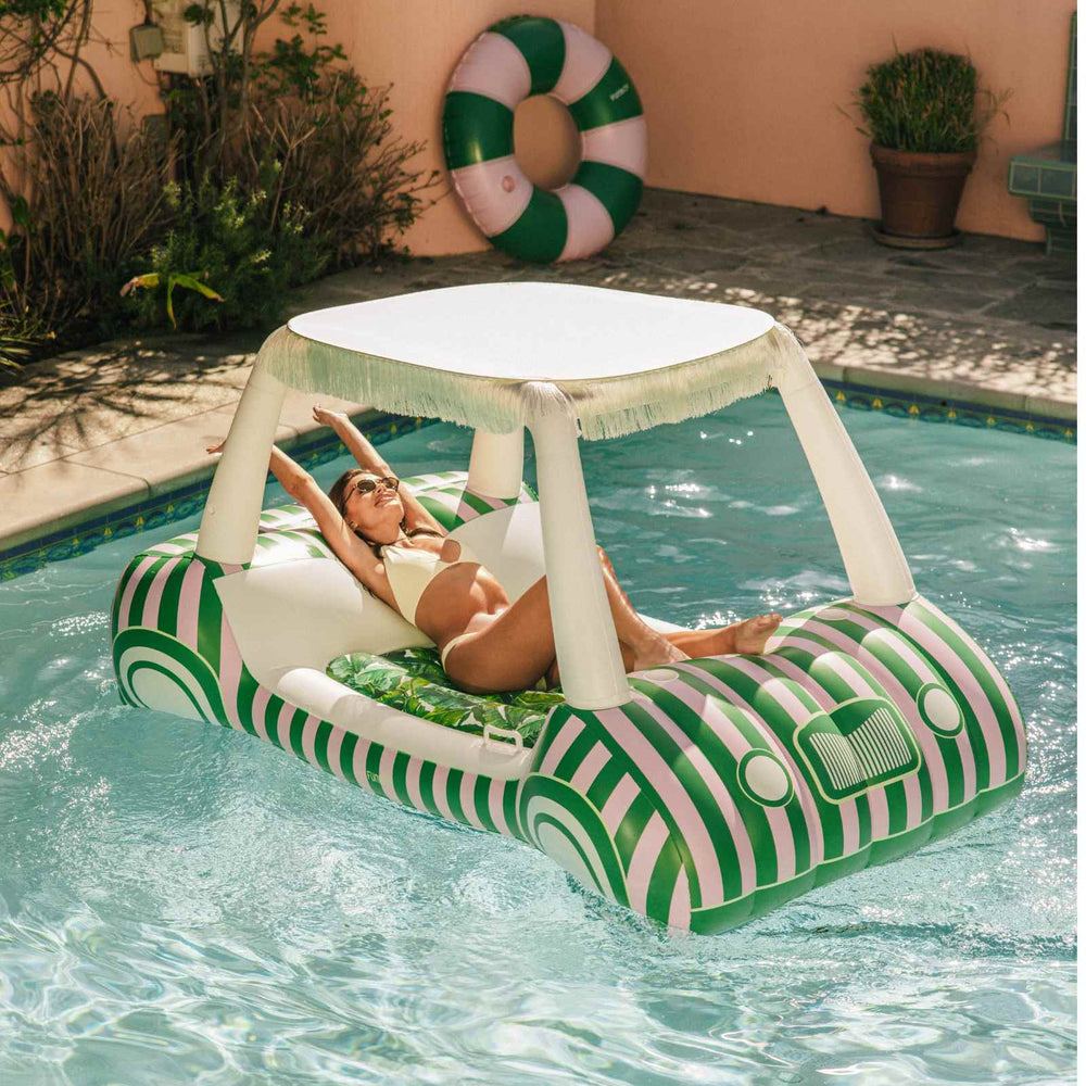 FUNBOY Green & Pink Palm Cabana Golf Cart Pool Float, Removable Shade