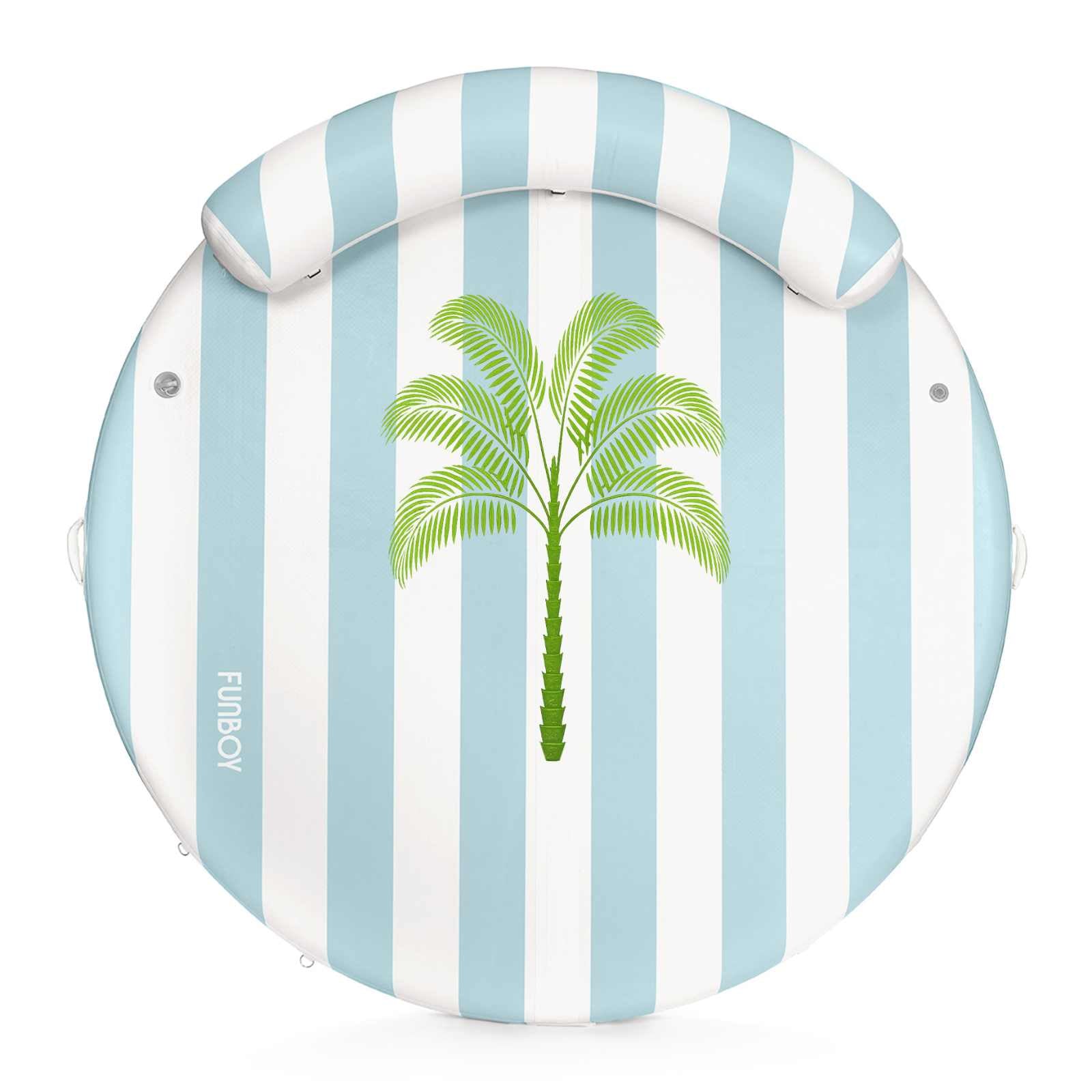 FUNBOY Inflatable Floating Dock: White, Blue Stripes Palm