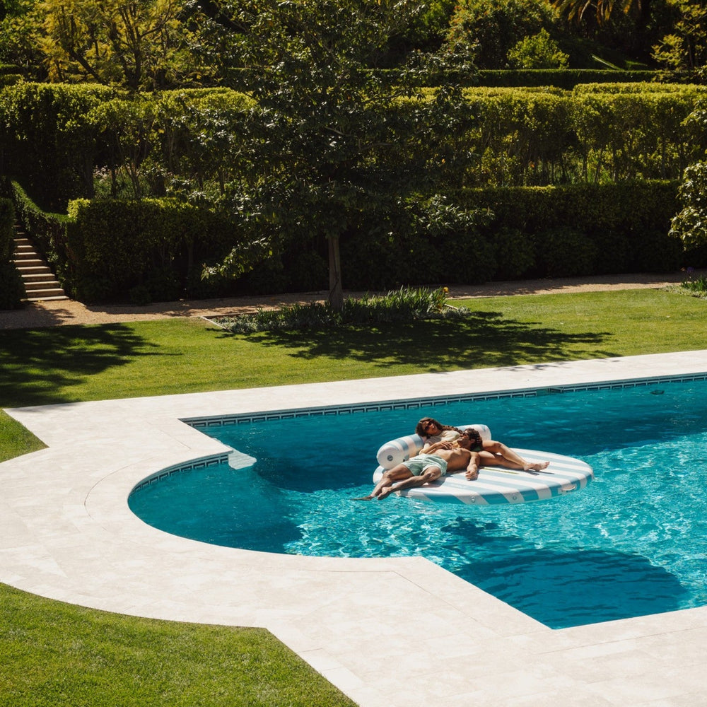 FUNBOY Inflatable Floating Dock: White, Blue Stripes Palm
