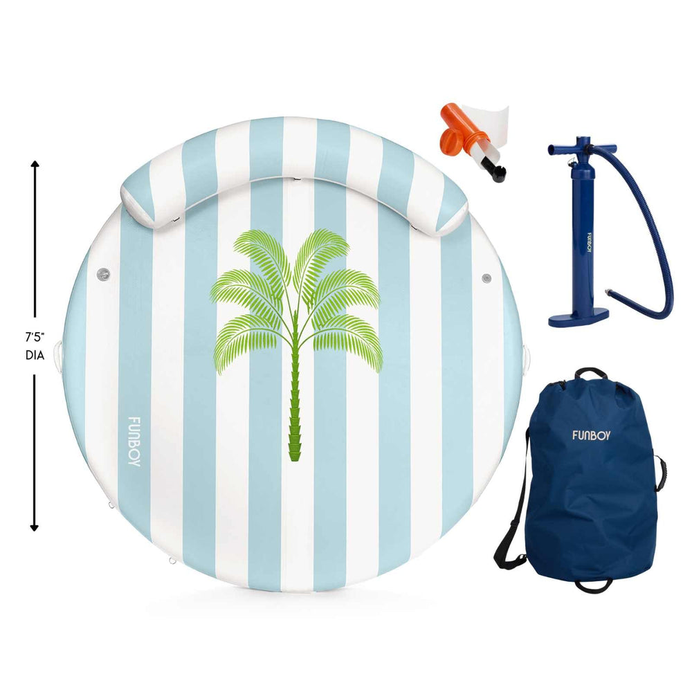 FUNBOY Inflatable Floating Dock: White, Blue Stripes Palm