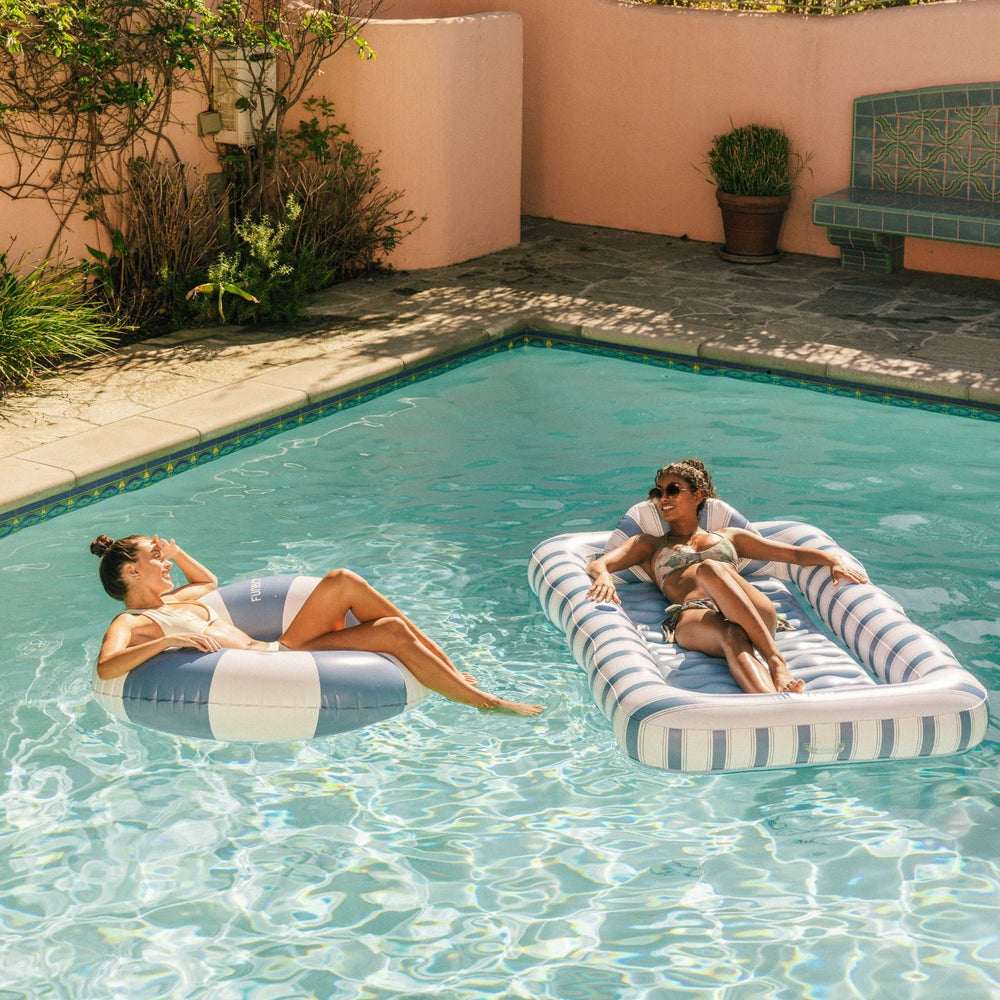 FUNBOY Large Pool Tube Float: Denim Blue Orange & White Stripes, 46"