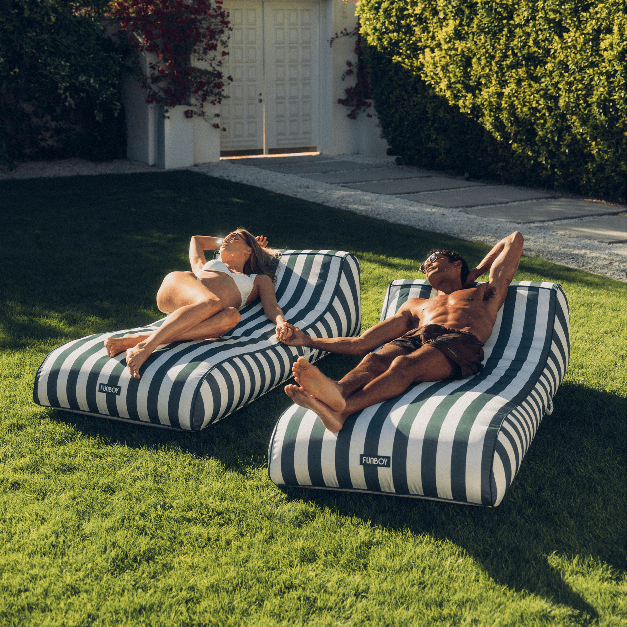 FUNBOY Fabric Covered Pool Float - Green Cabana Sunbed Lounger