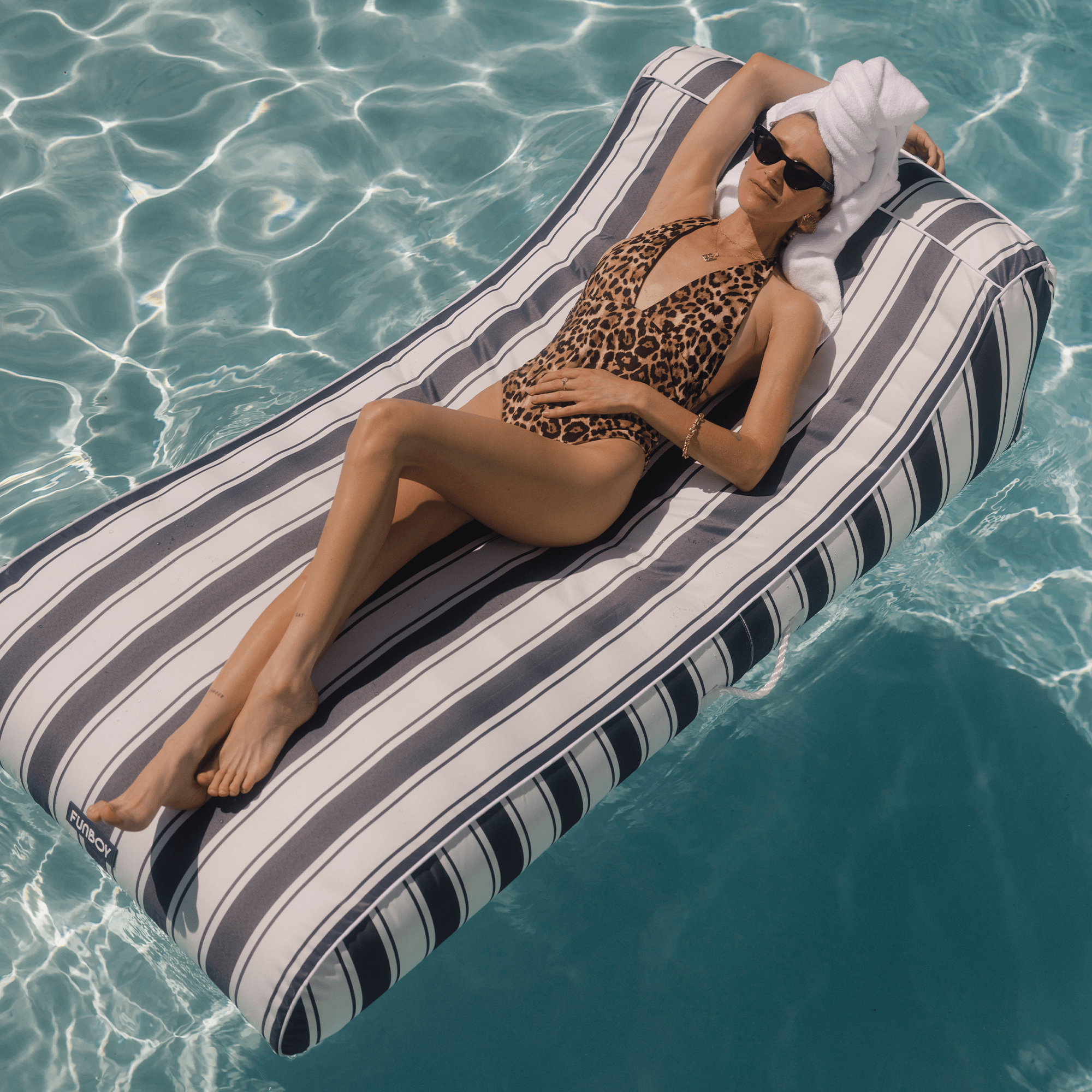FUNBOY Fabric Covered Pool Float - Navy Stripe Sunbed Lounger