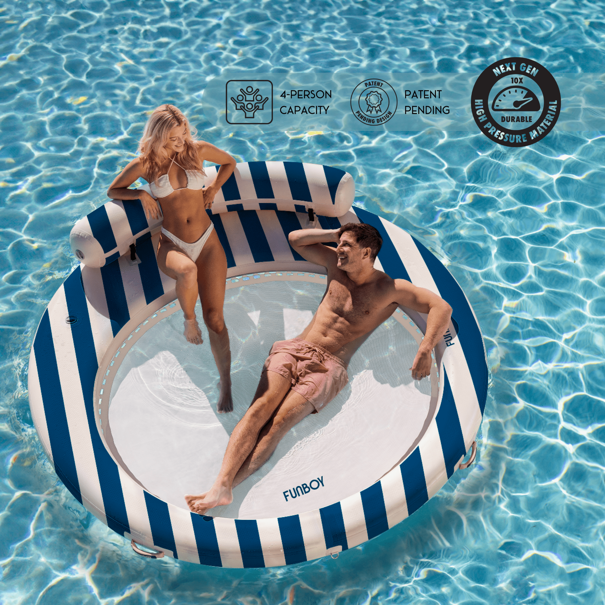 FUNBOY Inflatable Floating Dock: Navy Blue with Backrest