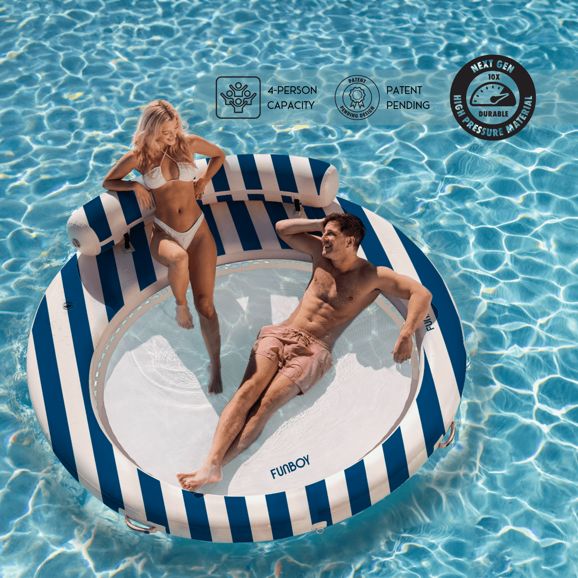 FUNBOY Inflatable Floating Dock: Navy Blue with Backrest
