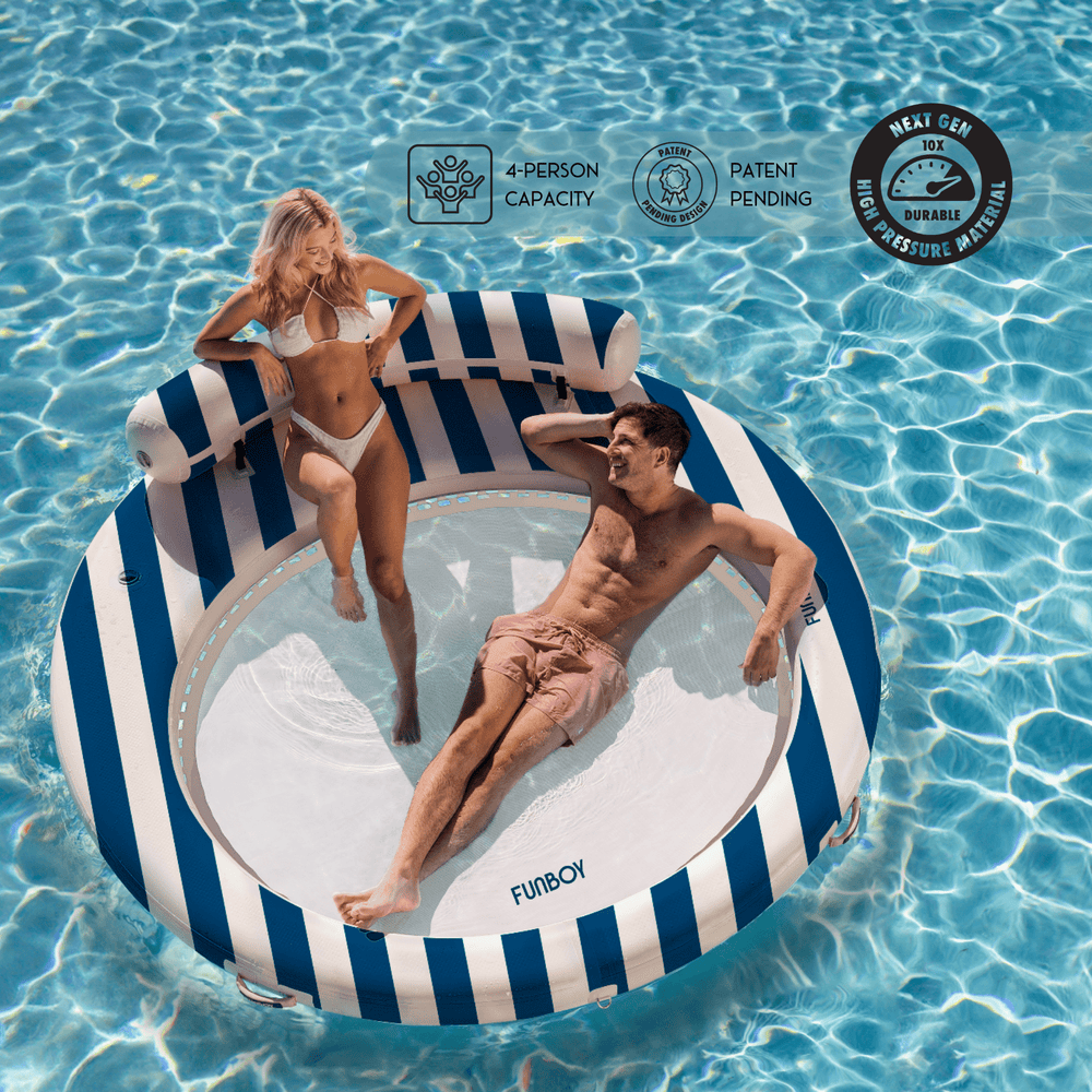 FUNBOY Inflatable Floating Dock: Navy Blue with Backrest