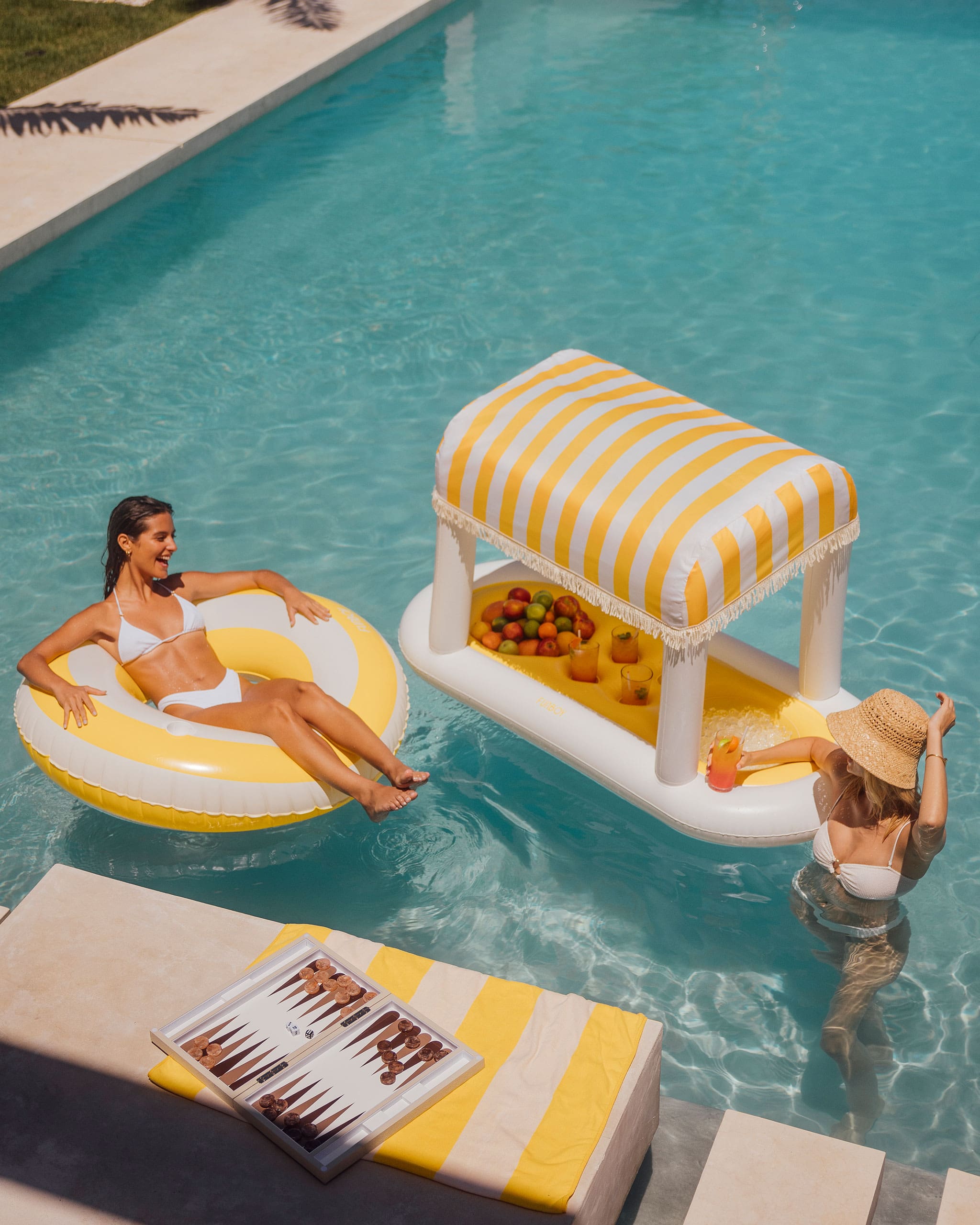 FUNBOY Yellow & White Striped Floating Cabana Bar