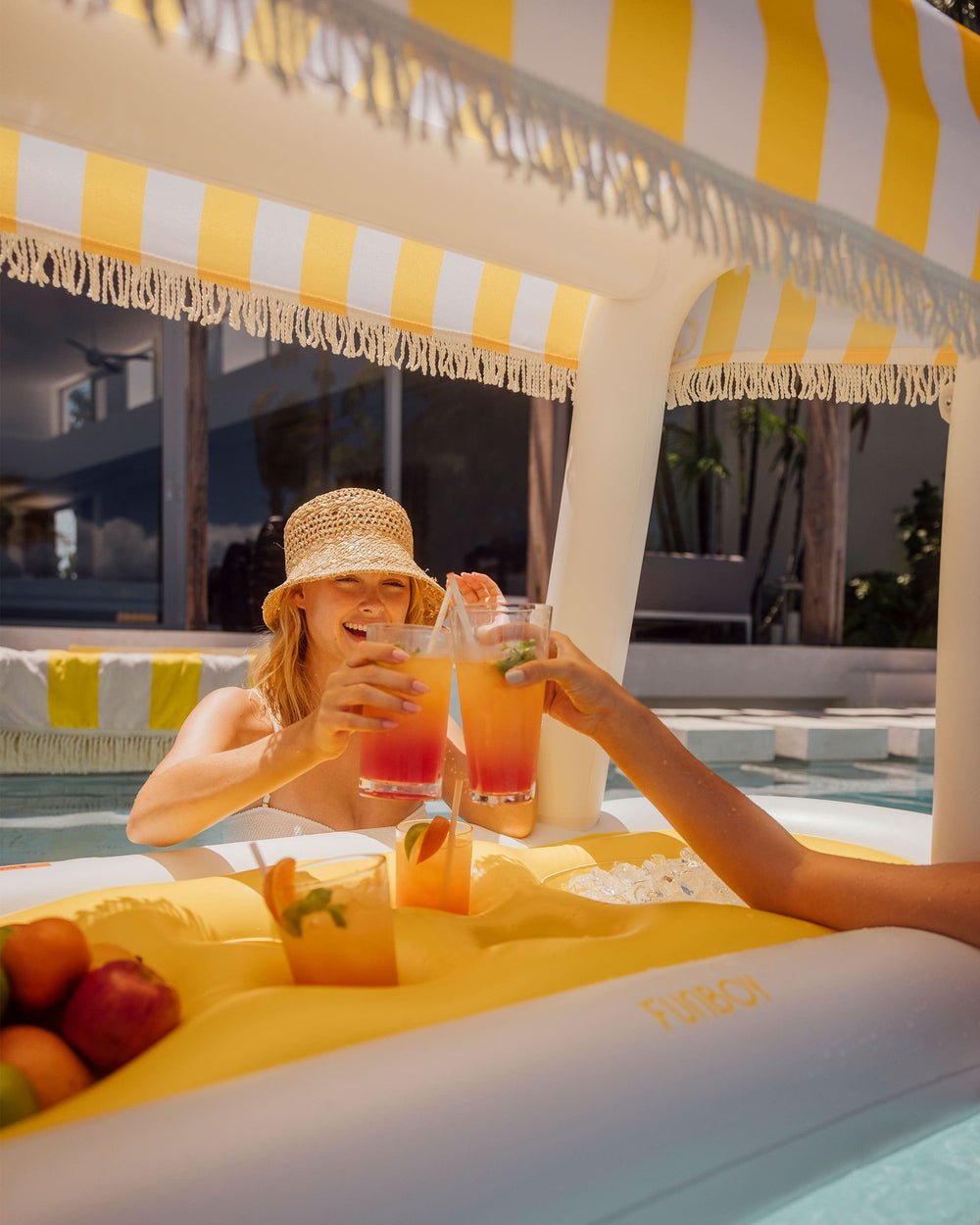 FUNBOY Yellow & White Striped Floating Cabana Bar