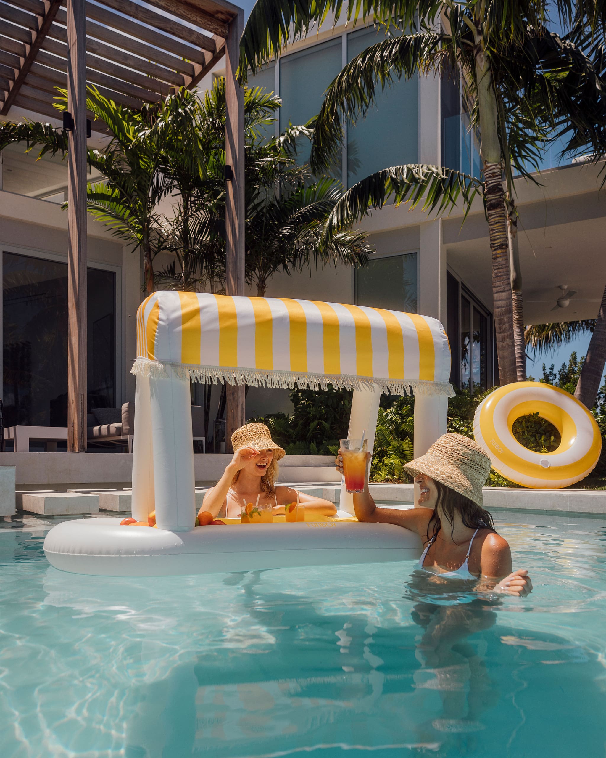 FUNBOY Yellow & White Striped Floating Cabana Bar