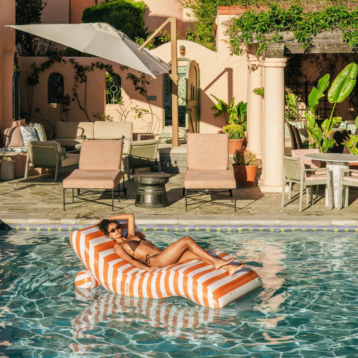 FUNBOY Orange Striped Chaise Lounger Pool Float