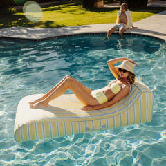 FUNBOY Fabric Covered Pool Float - Yellow, Blue & White Striped Sunbed Lounger
