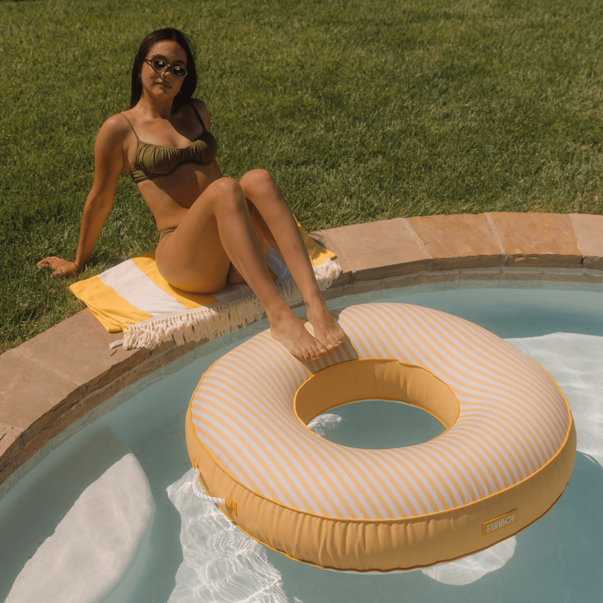 FUNBOY Fabric Covered Tube Float - Yellow Cabana Stripe