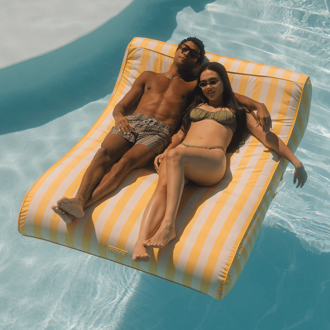 FUNBOY XL Fabric Covered Pool Float Sunbed Lounger - Yellow Cabana Stripes