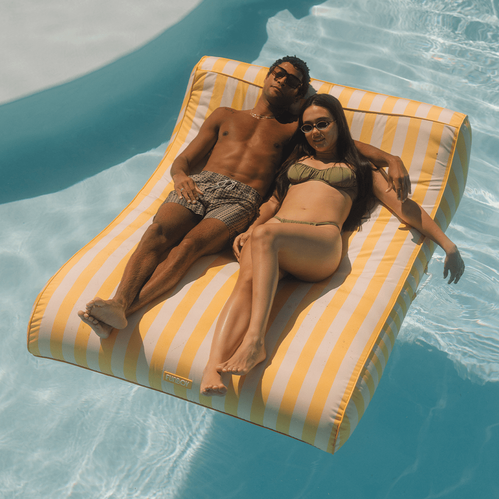 FUNBOY XL Fabric Covered Pool Float Sunbed Lounger - Yellow Cabana Stripes