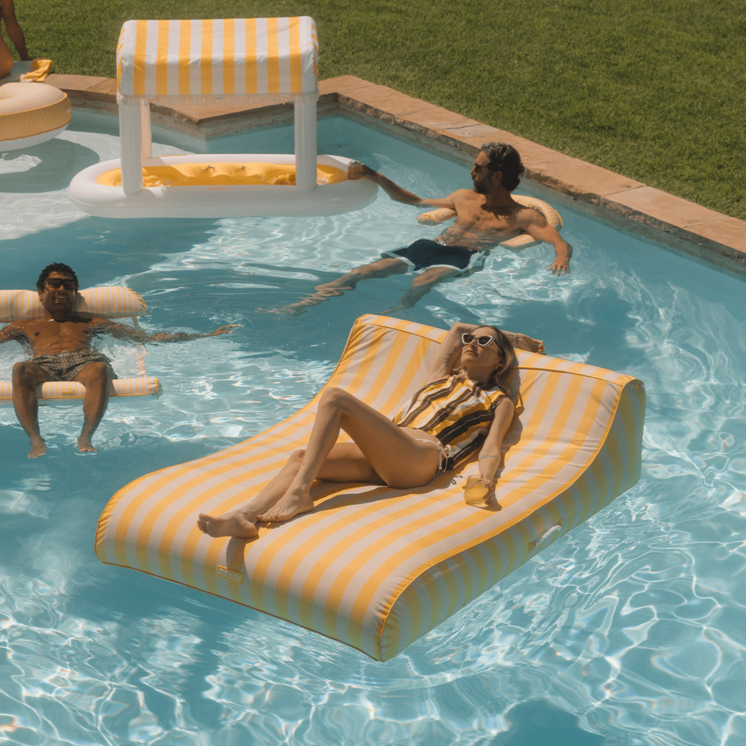 FUNBOY XL Fabric Covered Pool Float Sunbed Lounger - Yellow Cabana Stripes