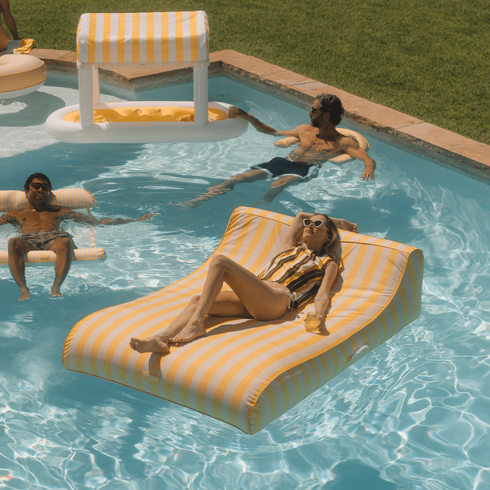 FUNBOY XL Fabric Covered Pool Float Sunbed Lounger - Yellow Cabana Stripes