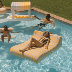 FUNBOY XL Fabric Covered Pool Float Sunbed Lounger - Yellow Cabana Stripes