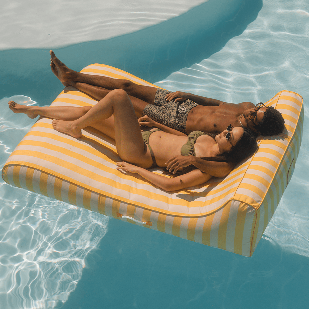 FUNBOY XL Fabric Covered Pool Float Sunbed Lounger - Yellow Cabana Stripes