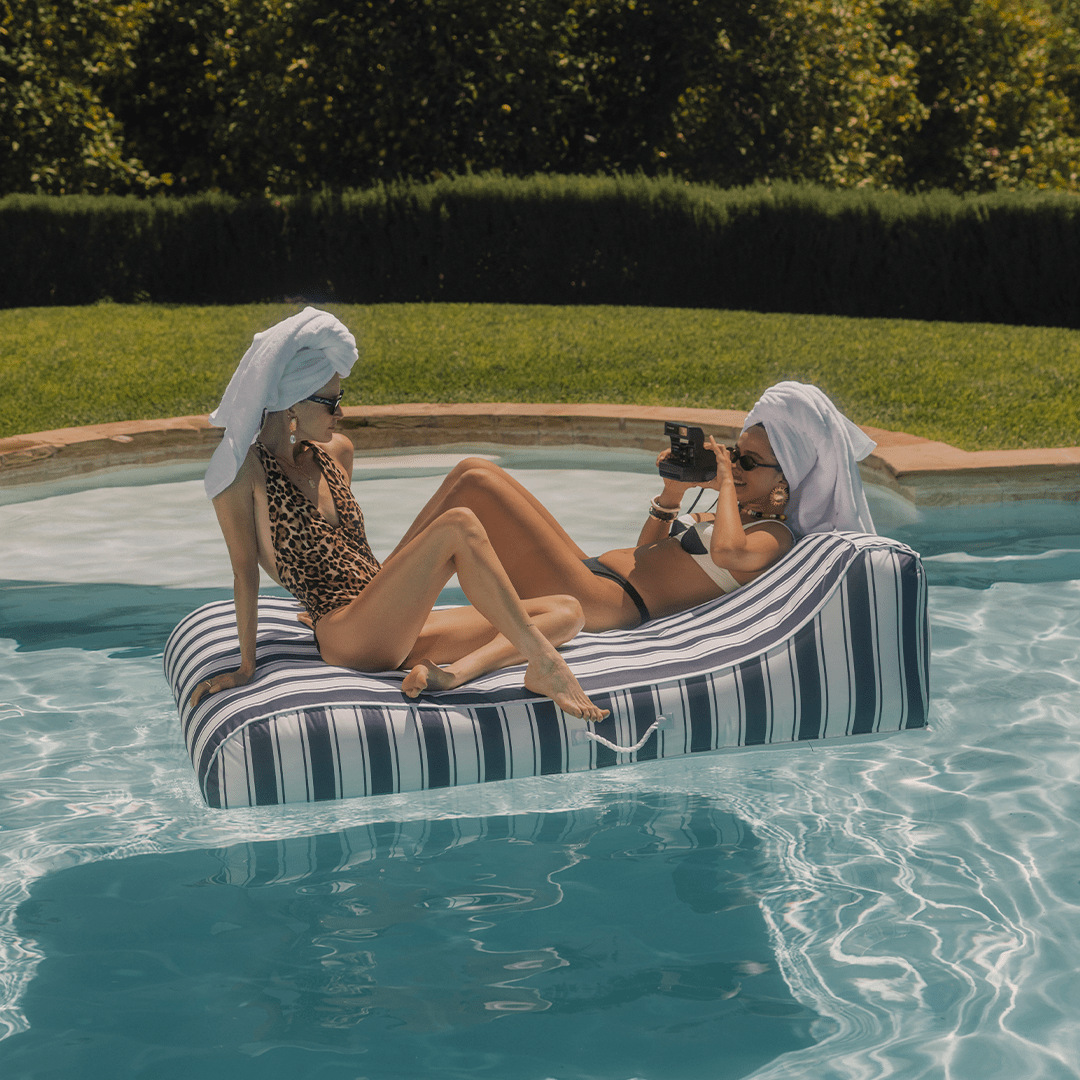 FUNBOY XL Fabric Covered Pool Float Sunbed Lounger - Navy Stripe