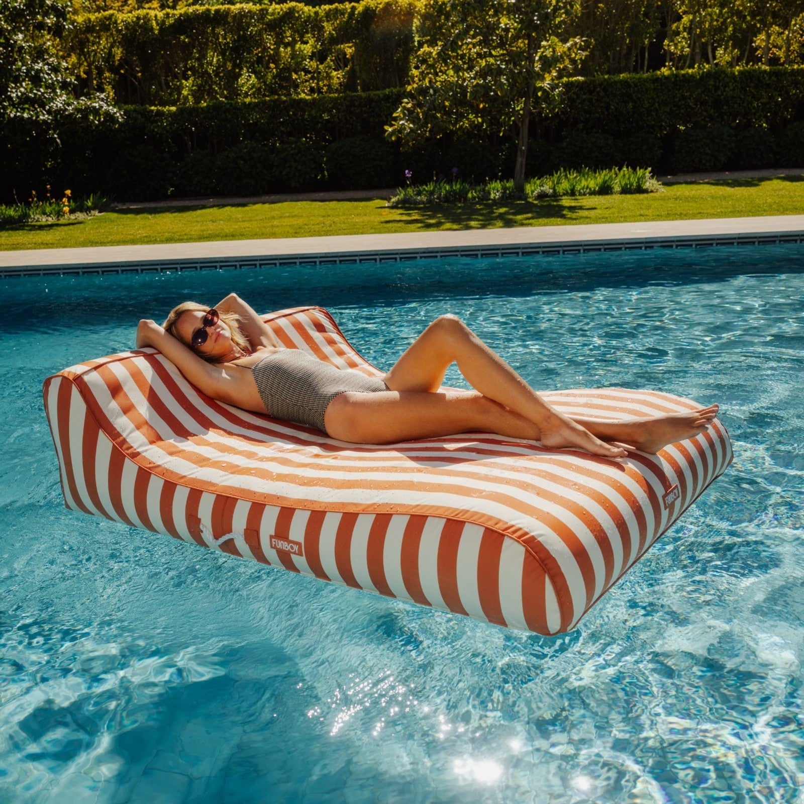 FUNBOY XL Fabric Covered Pool Float Sunbed Lounger - Orange Cabana Stripes