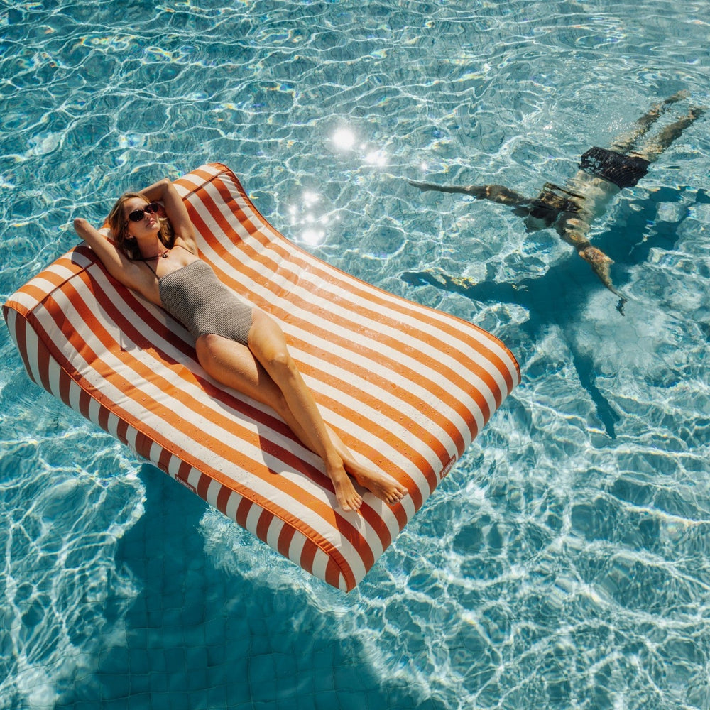 FUNBOY XL Fabric Covered Pool Float Sunbed Lounger - Orange Cabana Stripes