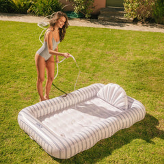 FUNBOY Tanning Pool Lounger: White & Navy Stripes