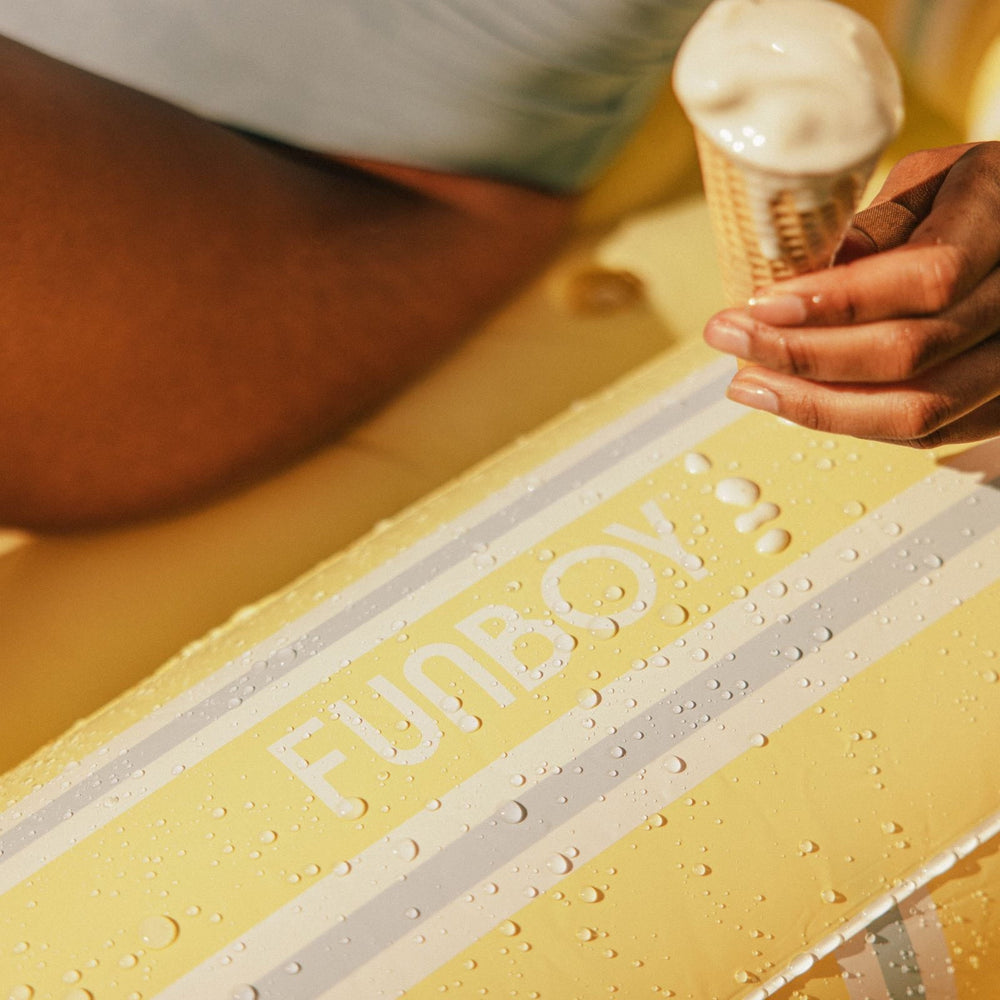 FUNBOY Tanning Pool Lounger: Yellow, White & Blue Stripes