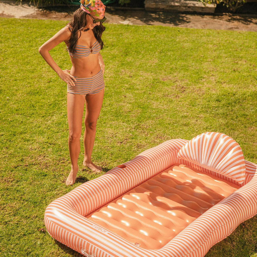 FUNBOY Tanning Pool Lounger: Orange White Stripes
