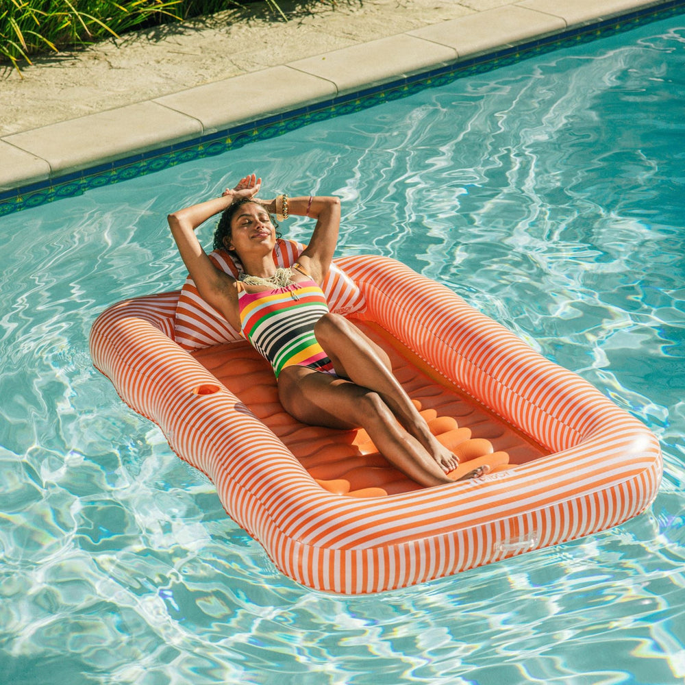 FUNBOY Tanning Pool Lounger: Orange White Stripes