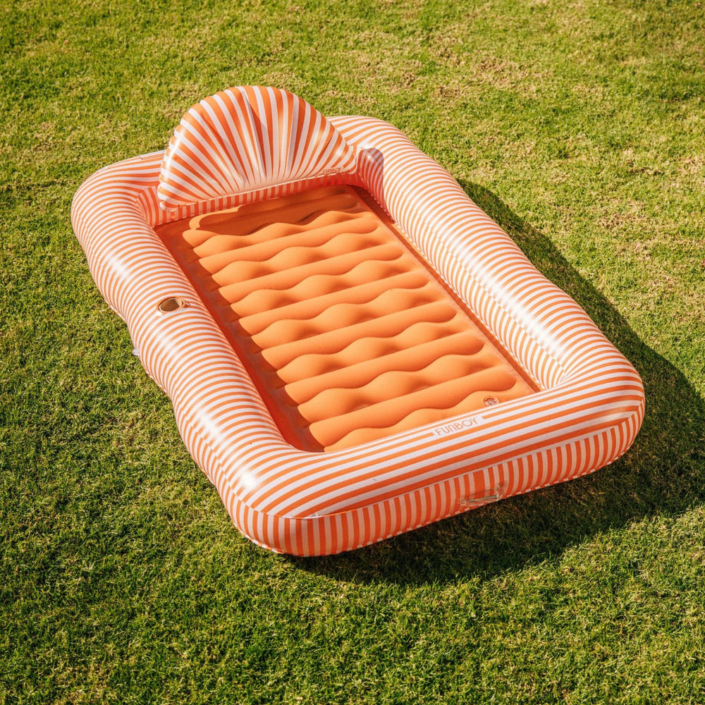FUNBOY Tanning Pool Lounger: Orange White Stripes