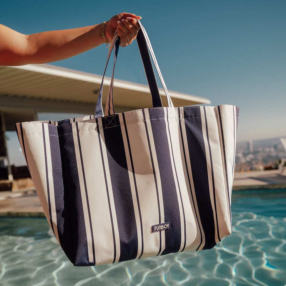 FUNBOY Beach Bag Tote, Navy Cabana Stripe