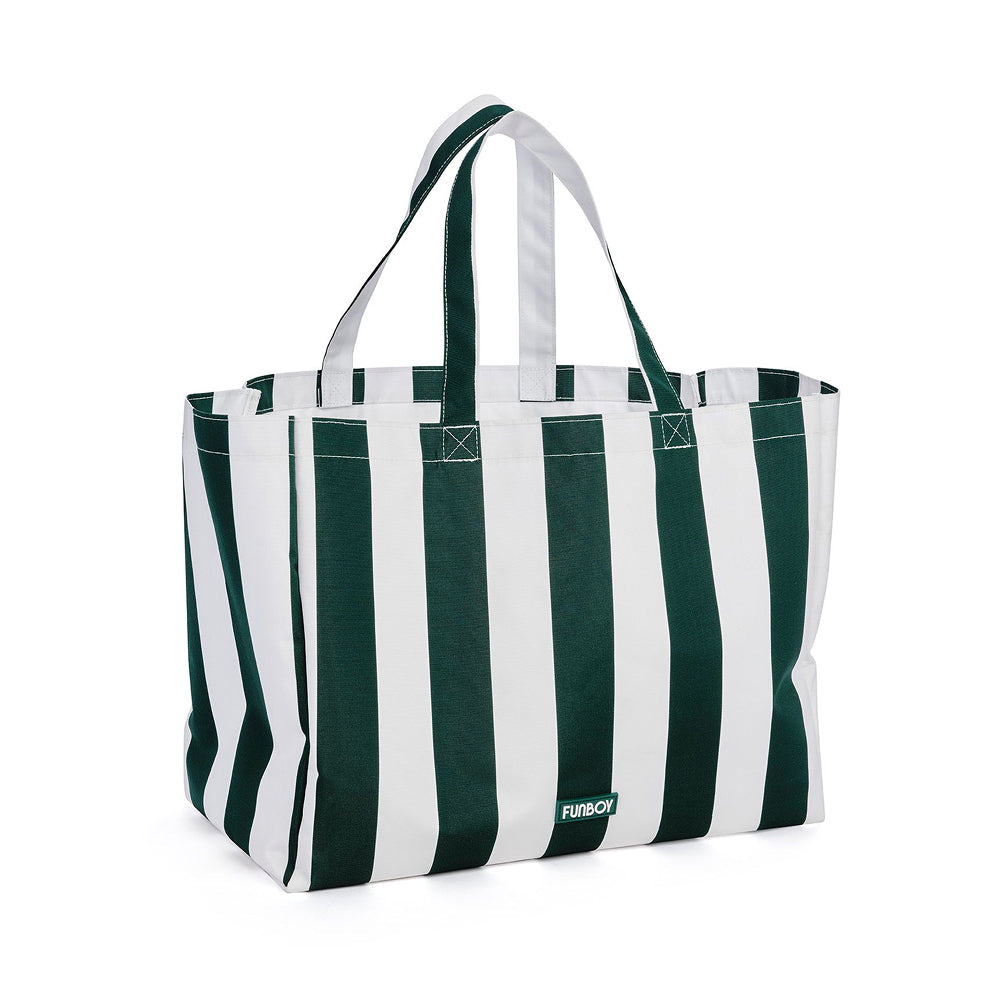 FUNBOY Beach Bag Tote, Green Cabana Stripe