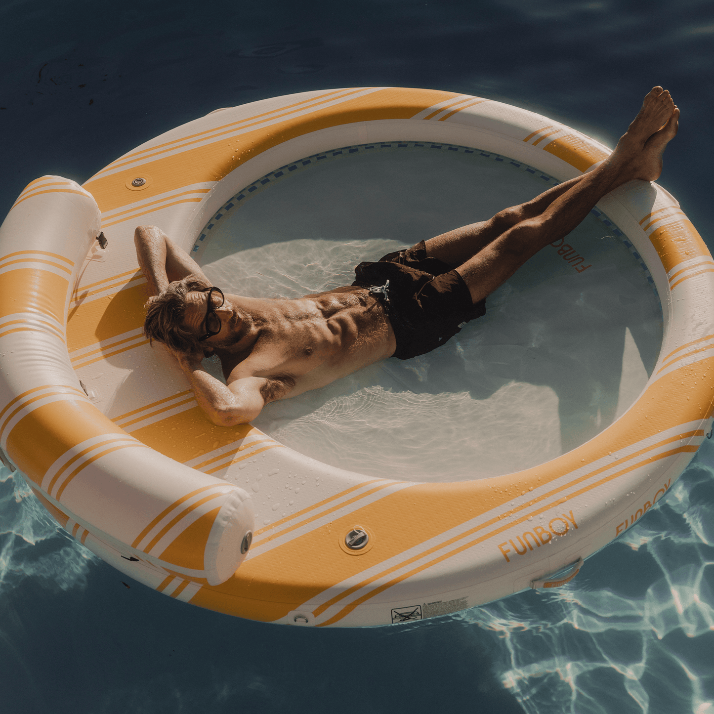 FUNBOY Yellow & White Floating Dock. Leisure Island