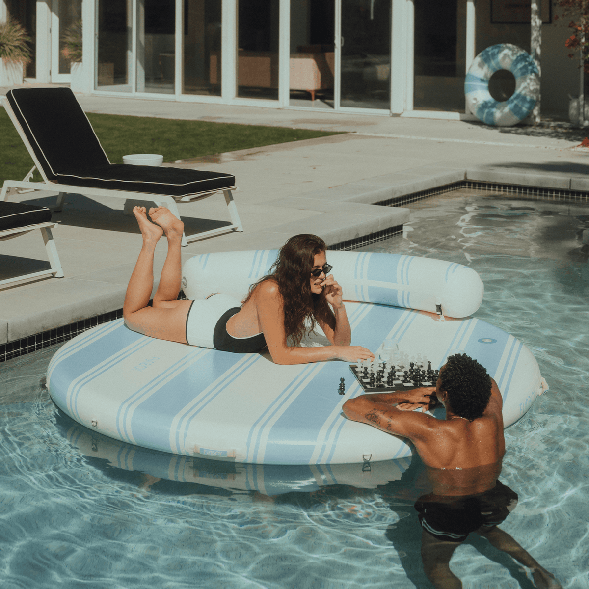 FUNBOY Inflatable Dock & Floating Island - Light Blue