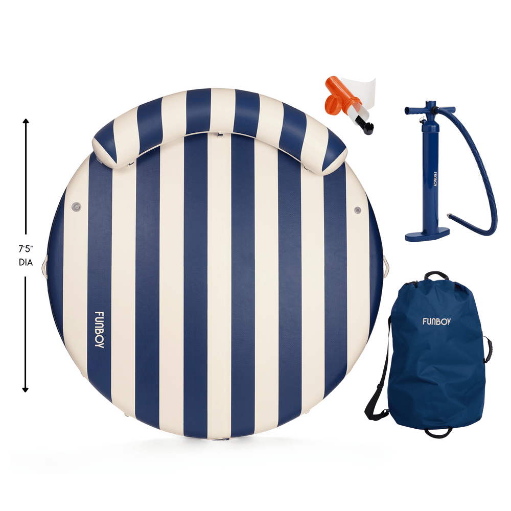FUNBOY Inflatable Floating Dock: White, Navy Blue Stripes