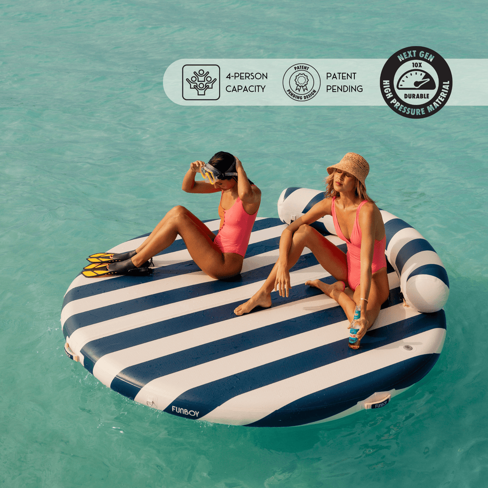 FUNBOY Inflatable Floating Dock: White, Navy Blue Stripes